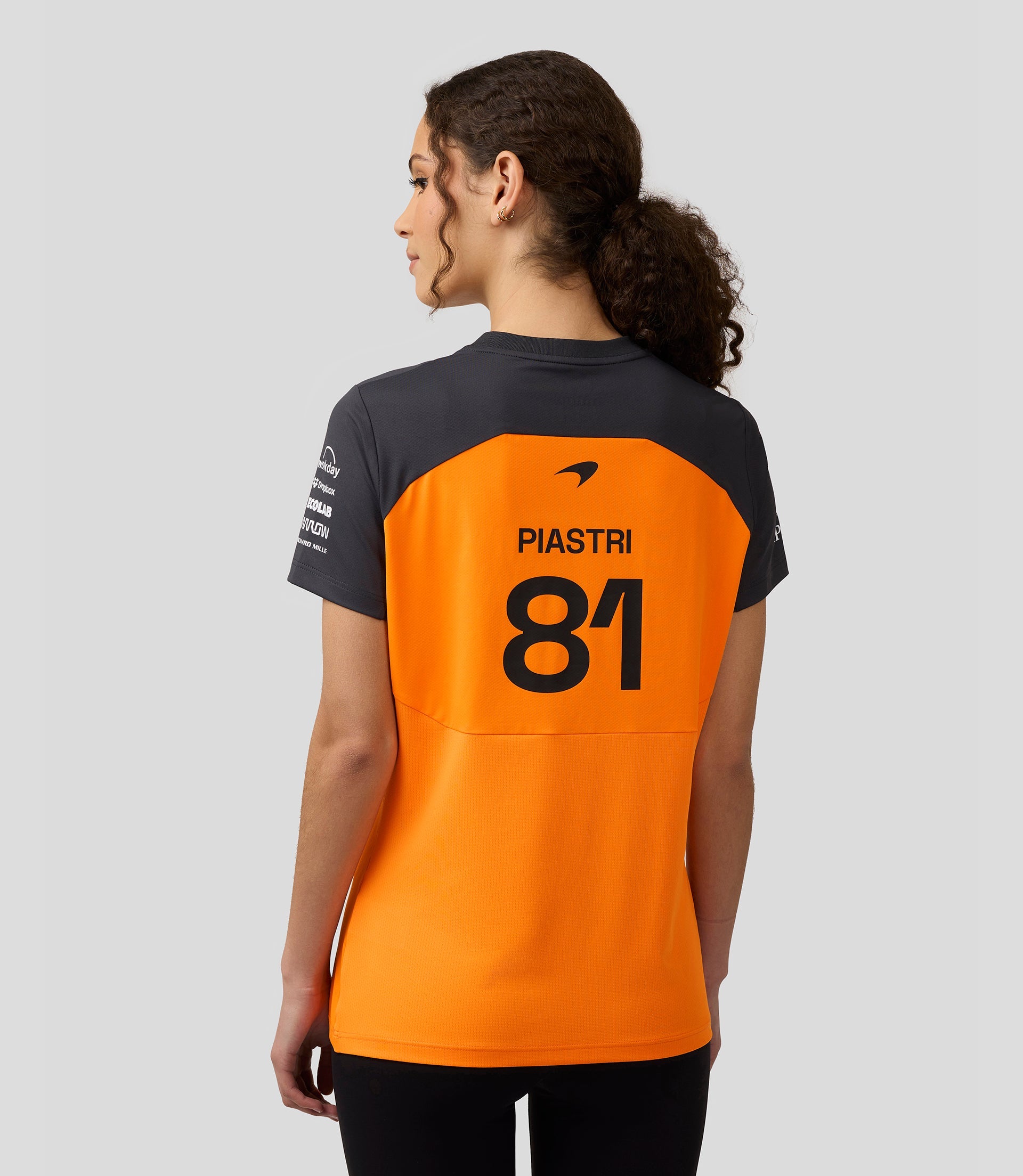 Official Womens McLaren Formula 1 Team Set Up T-Shirt Oscar Piastri- Papaya/Phantom