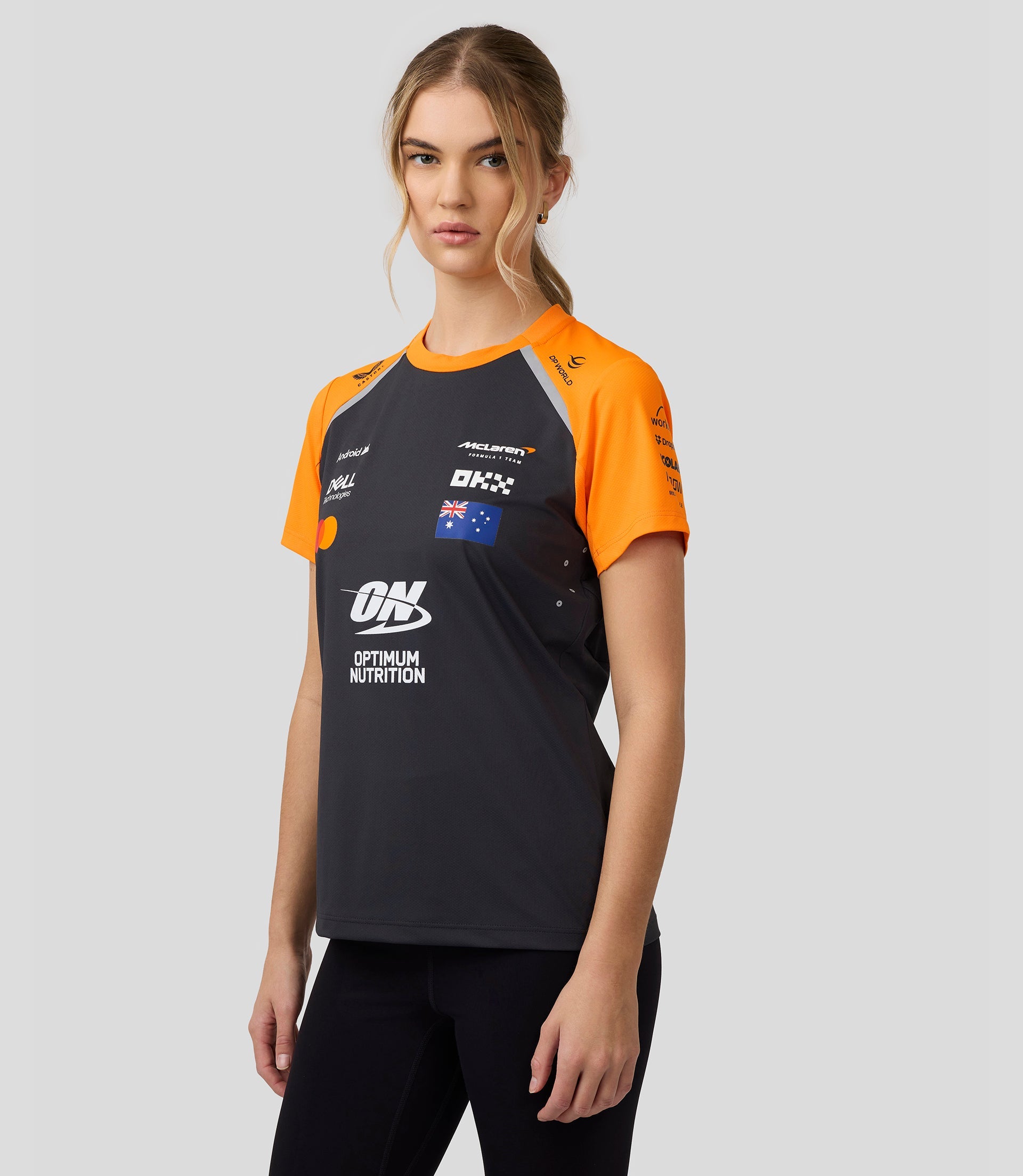 Official Womens McLaren Formula 1 Team Set Up T-Shirt Oscar Piastri - Phantom/Papaya