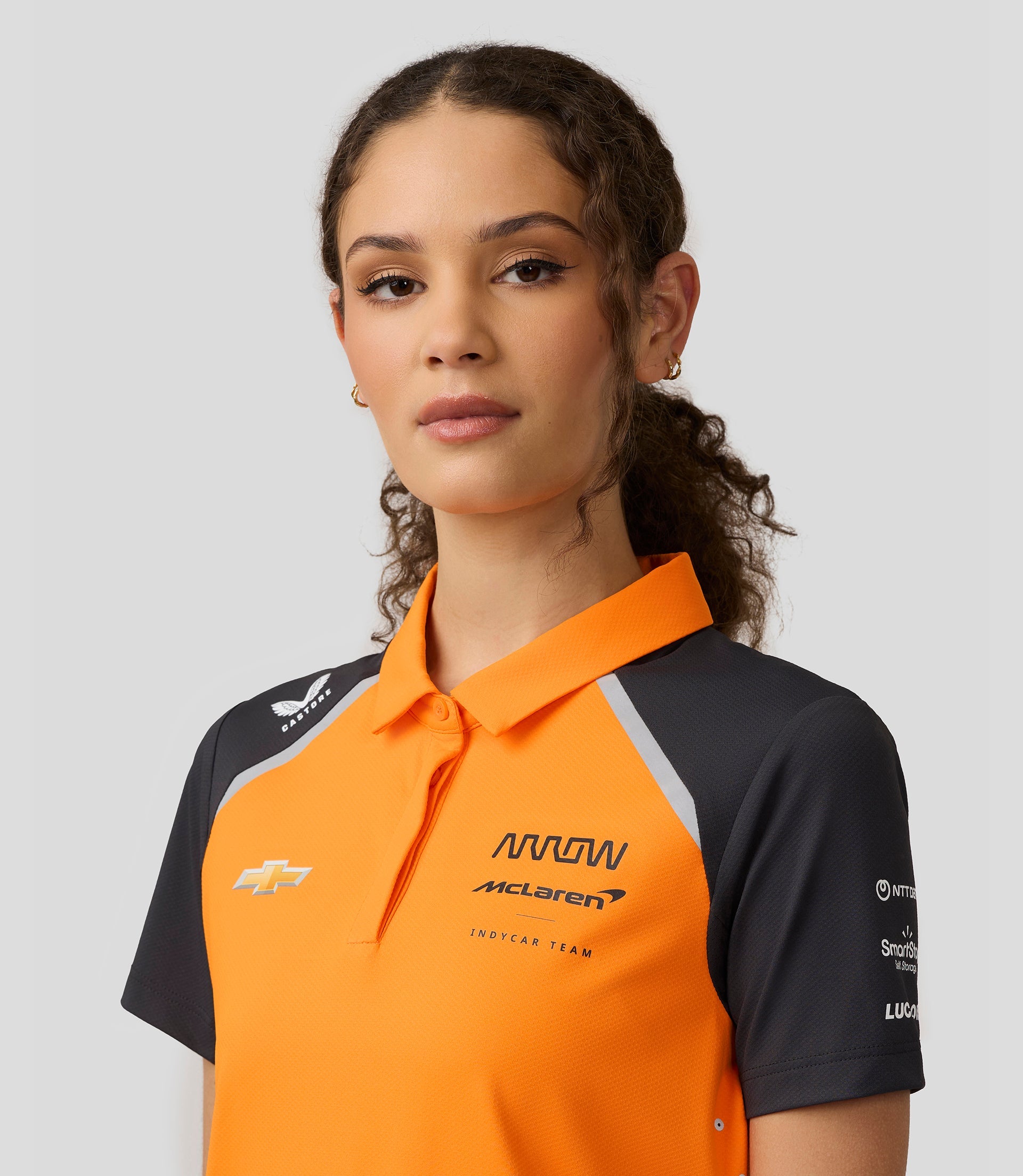 Official Womens Arrow McLaren IndyCar Team Polo Shirt - Papaya/Phantom