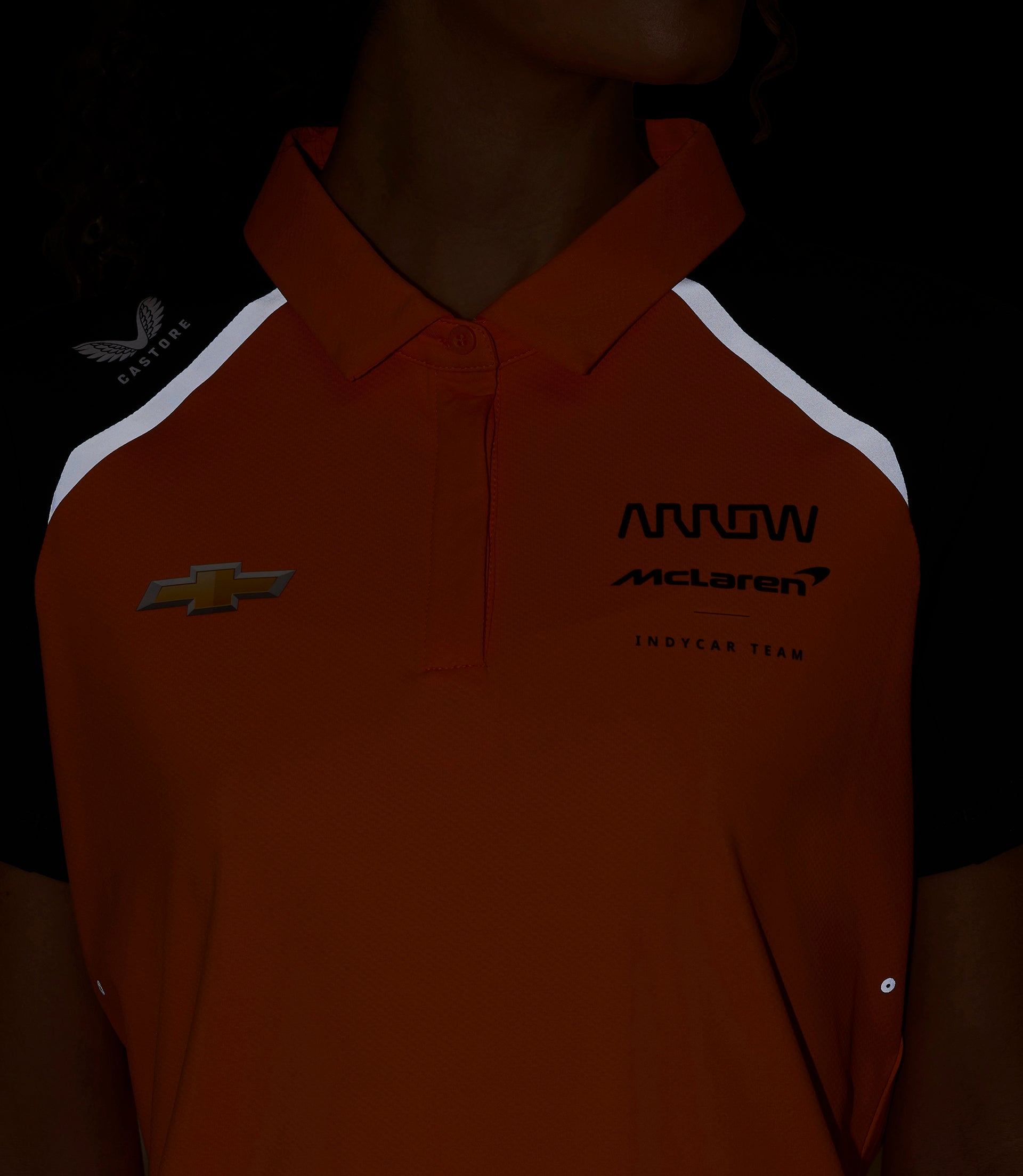 Official Womens Arrow McLaren IndyCar Team Polo Shirt - Papaya/Phantom