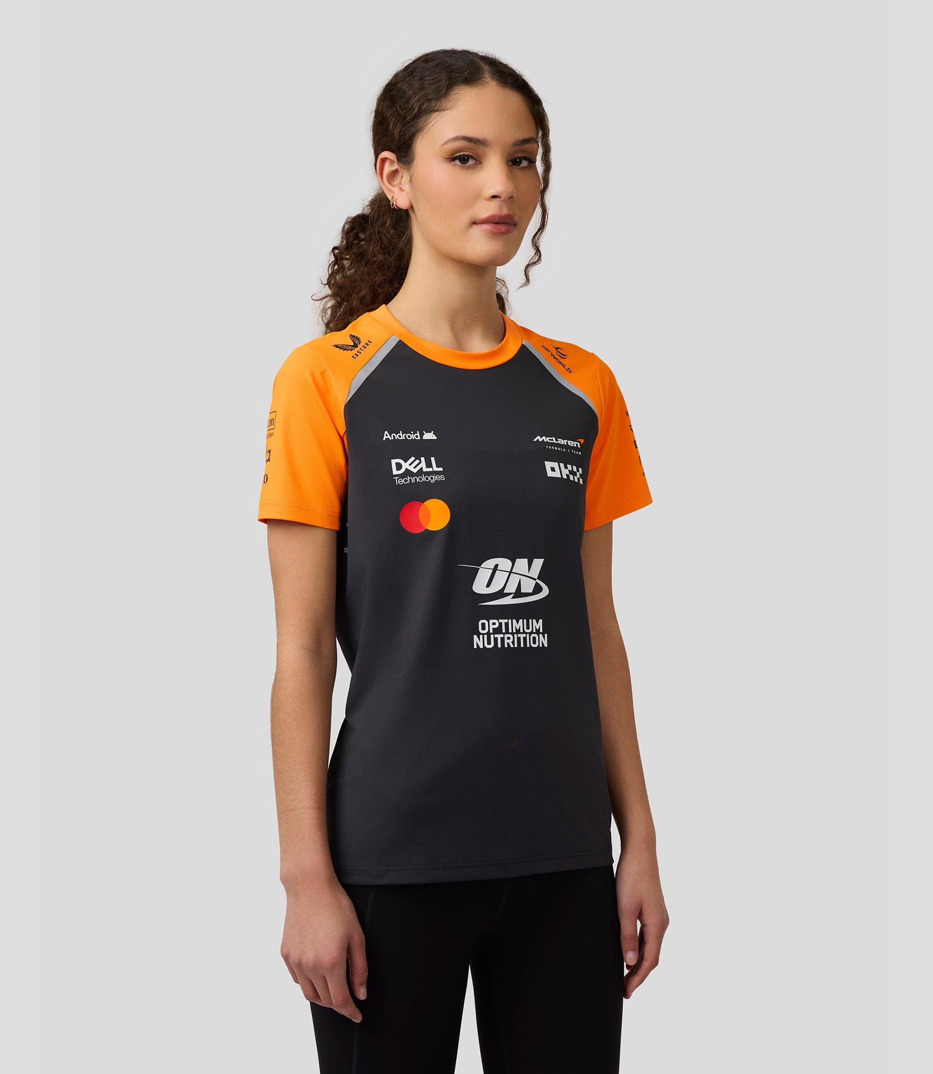 Official Womens McLaren Formula 1 Team Set Up T-Shirt - Phantom/Papaya