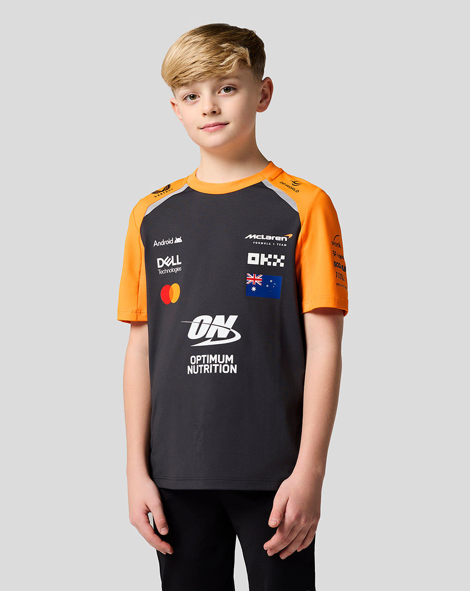 Official Junior McLaren Formula 1 Team Oscar Piastri Set Up T-Shirt - Phantom/Papaya